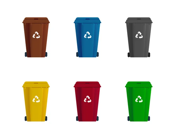ゴミ箱またはゴミ箱のセット。ゴミの並べ替え。リサイクル廃棄物 — ストックベクタ
