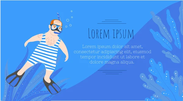 Το πανό για κολύμβηση με αναπνευστήρα. Κολύμπι στη θάλασσα ή στον ωκεανό με μάσκες και αναπνευστήρα. Καταδύσεις — Διανυσματικό Αρχείο