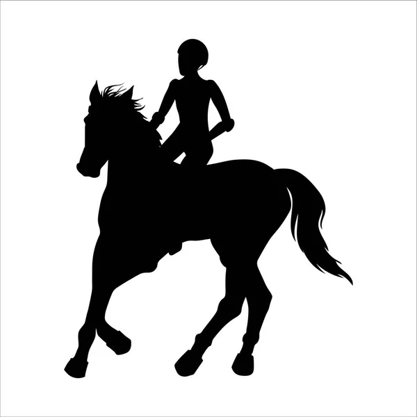 Horse racing and riding. Rider black silhouette — Stock Vector