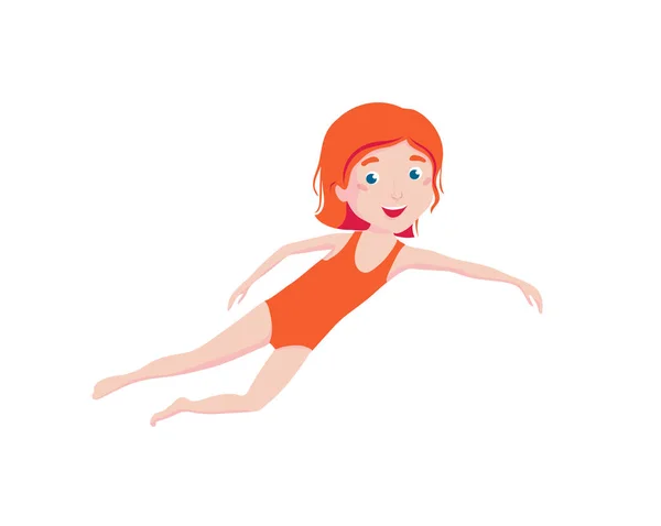 Flickan simmar. SIM lektioner för barn. Sport-och frilufts aktiviteter. — Stock vektor