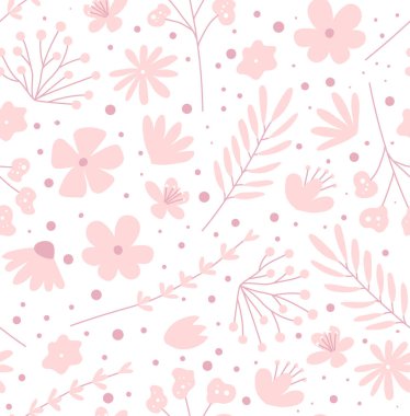 Kumaş için Doodle çiçekler dikişsiz desen. Girlish pembe arka plan