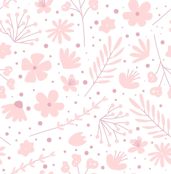 Doodle flores padrão sem costura para o tecido. Girlish fundo rosa — Vetor de Stock