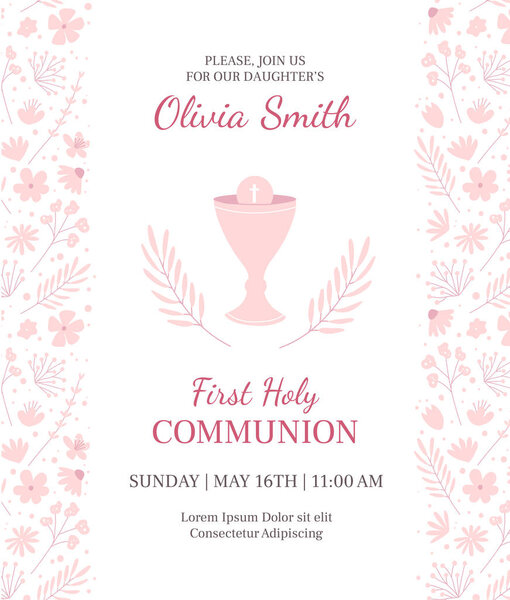 Holy Communion invitation design template. Christianity illustration.