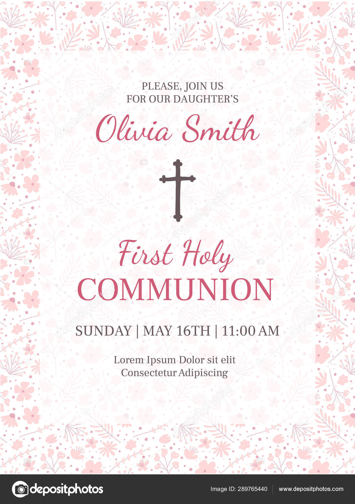 First holy communion greeting card design template Stock Vector Within First Communion Banner Templates