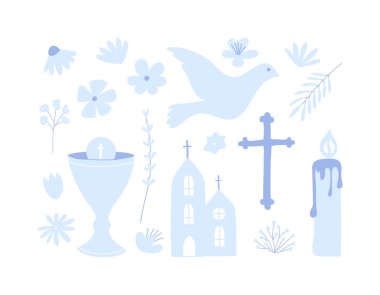 İlk kutsal komünyon simgesi. Hıristiyanlık illüstrasyon