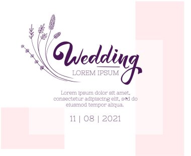 Düğün davetiyesi tasarım şablonu. Çiçek ve soyut tebrik kartı düzeni