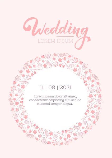 Bröllop inbjudan söt formgivningsmall. Blomblad layout — Stock vektor