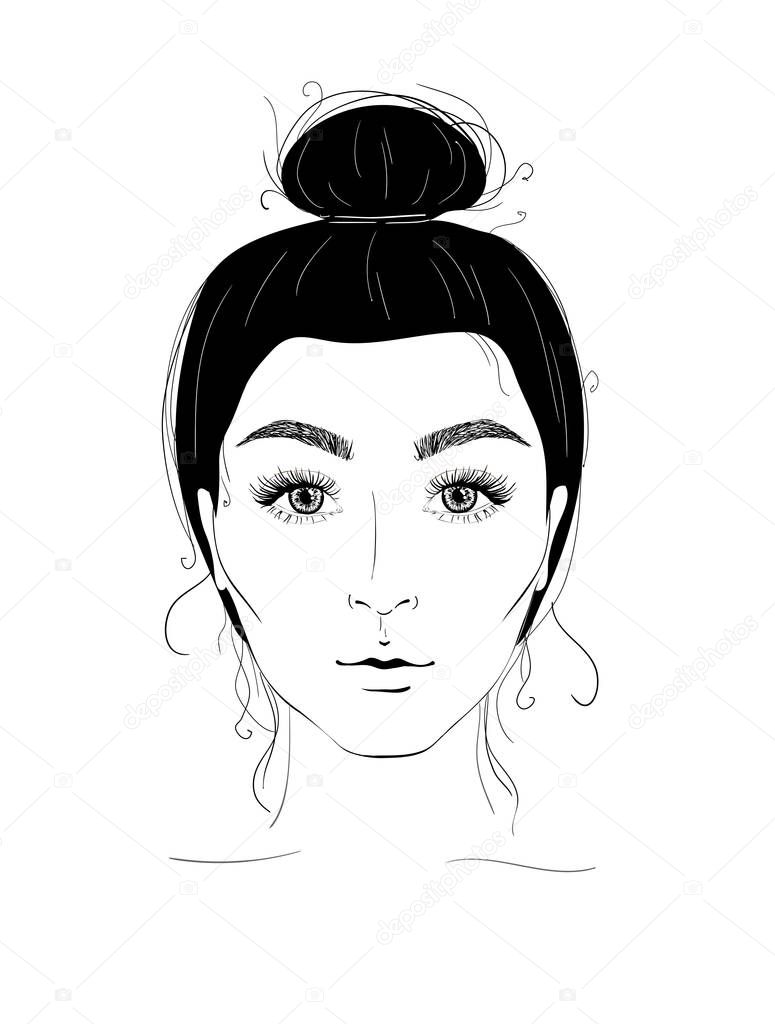 Fashion portrait of a girl with beautiful eyelashes. Illustration for a beauty salon. Vector illustration