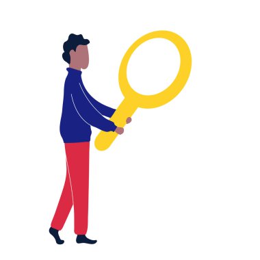 Büyütülmüş gözlüklü adam bakıyor. Seo optimizasyon ve arama sorgusu