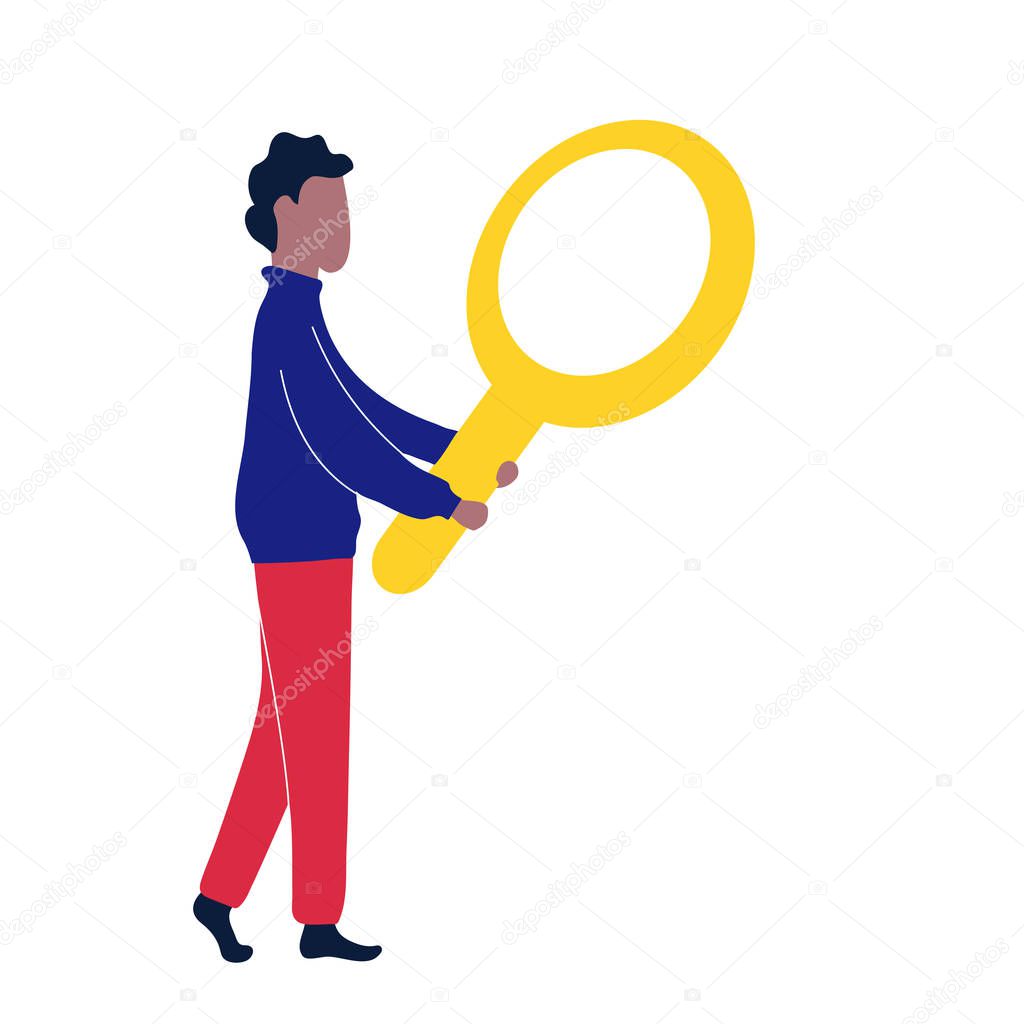 Concept man with a magnified glass is looking. SEO optimization and search query