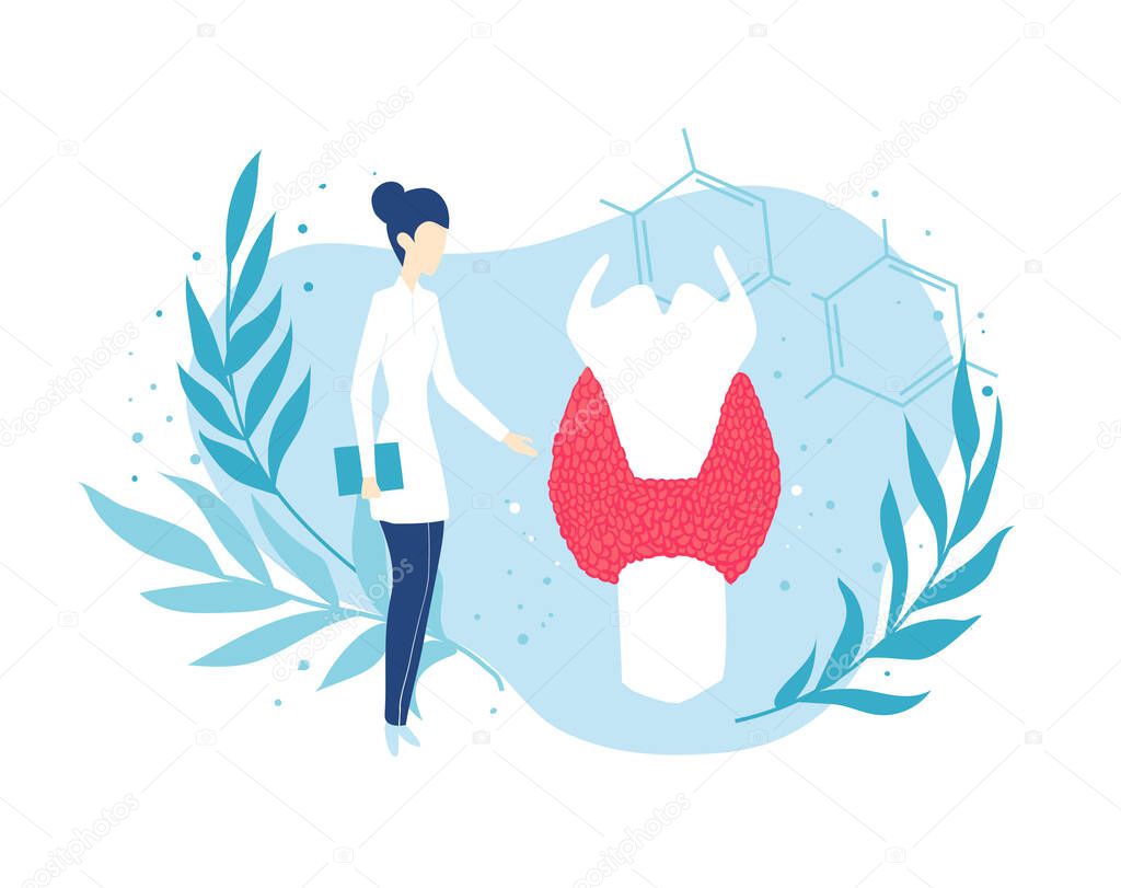 Thyroid gland. Doctor endocrinologist. Health and medicine. Isolated illustration