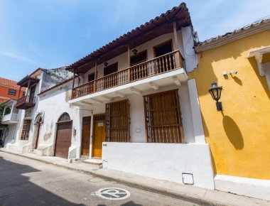 Cartagena, Kolombiya geleneksel bir balkon görünümü.