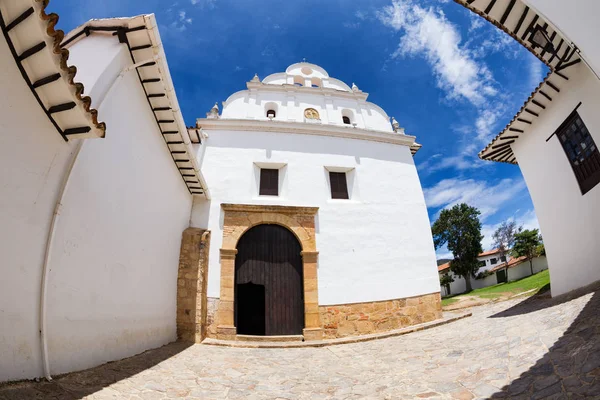 Pandangan Fisheye Tentang Gereja Dan Biara San Francisco Villa Leyva — Stok Foto