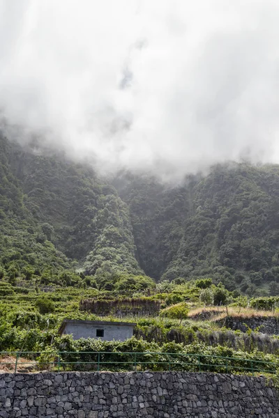 Vista Retrato Tradicional Parede Tijolos Casas Entre Vinhas Terraços Perto — Fotografia de Stock