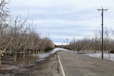 Chico, California - Şubat 20: Bir atmosferik nehir aşırı hava olay Sacramento Nehri Chico, California'da 20 Şubat 2017 üzerinde tarım arazileri sel neden olur.
