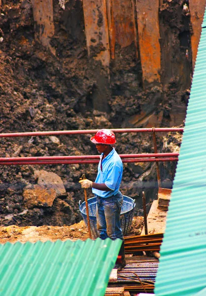 Lone Construction Worker One Many Construction Sites Bangkok Thailand — Stock Photo, Image