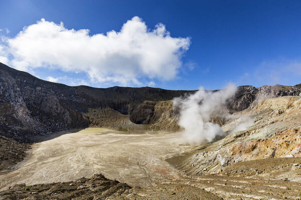 An active sulfur vent spits gasses inside the stratovolcano, Mount Egon in East Nusa Tenggara in Indonesia. 