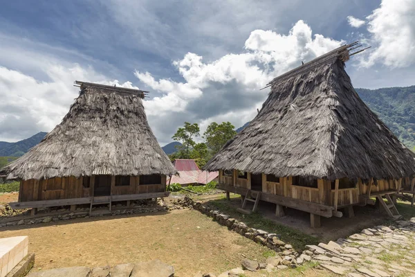 Dos Casas Tradicionales Pueblo Wologai Cerca Kelimutu Este Nusa Tenggara — Foto de Stock