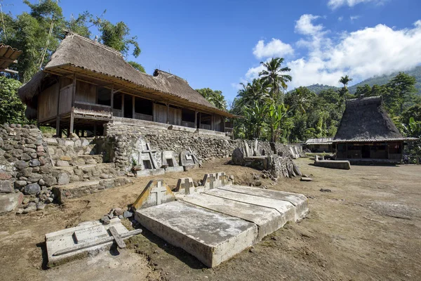 Casas Tradicionales Sepulcros Aldea Tradicional Luba Cerca Bajawa Indonesia — Foto de Stock