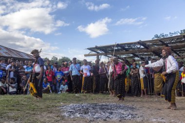 Bajawa, Endonezya - 19 Mayıs: Tanımlanamayan köy büyükleri dansta Bajawa Doğu Nusa Tenggara Endonezya 19 Mayıs 2017 üzerinde yakın bir boks maçı. 