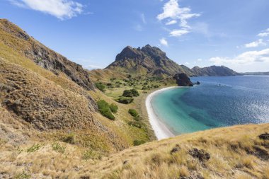 Komodo Ulusal Parkı içinde Pulau Padar adada boş bir plaj aşağı bakıyor.