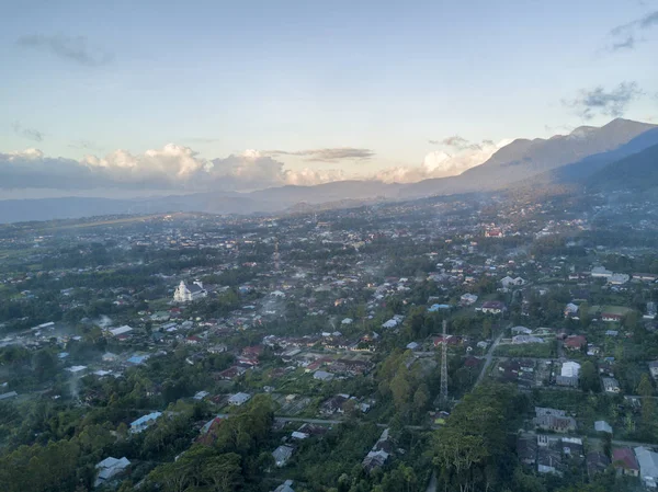 Luchtfoto Van Zonsondergang Stad Van Ruteng Indonesië — Stockfoto