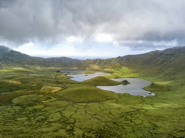 Aerial View Massive Crater Small Island Corvo Azores Portugal — Stock Photo, Image