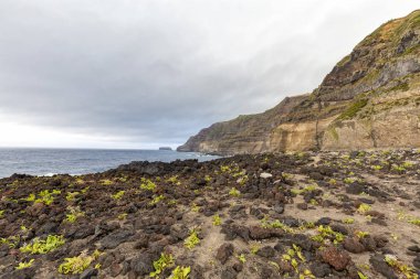 PISCINA doğal da Ponta da Ferraria yakınındaki kıyı şeridi kurak kuru güzellik.