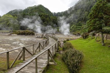Termal bacalar ve ziyaretçi Fumarolas da Lagoa das Furnas onları kontrol etmek için bir yol.