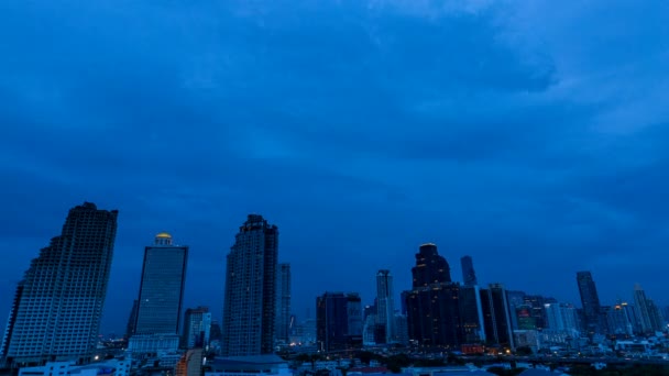 Time Lapse Giorno Notte Parte Del Centro Bangkok Skyline Vicino — Video Stock