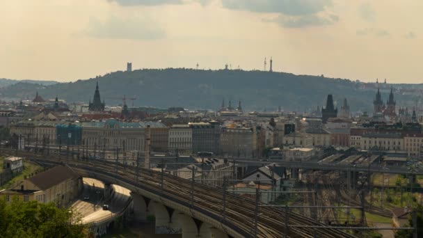 Uma Cronologia Estática Dos Comboios Que Entram Saem Praga República — Vídeo de Stock