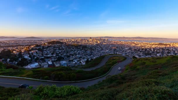 Timelapse Stabilire Noapte Peste Centrul Orașului San Francisco California — Videoclip de stoc