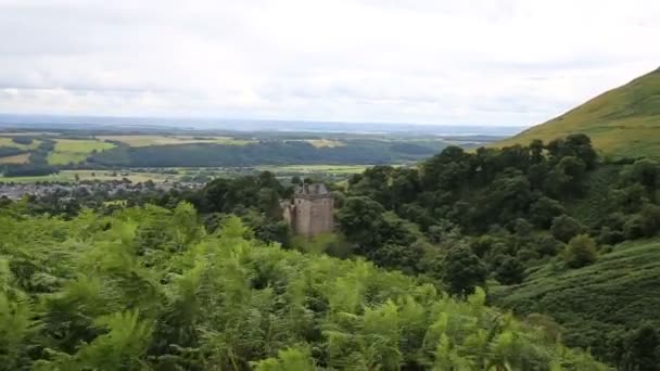 Samambaias Sopram Brisa Acima Castelo Campbell Acima Cidade Dollar Clackmannanshire — Vídeo de Stock