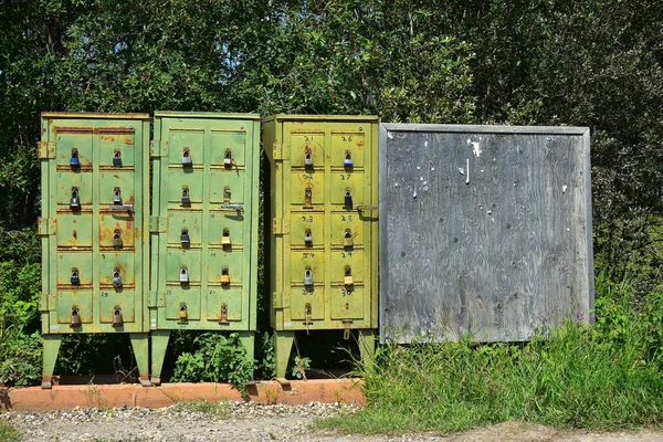 Obrázek Starých Rezavých Zelené Schránky Visací Zámek — Stock fotografie