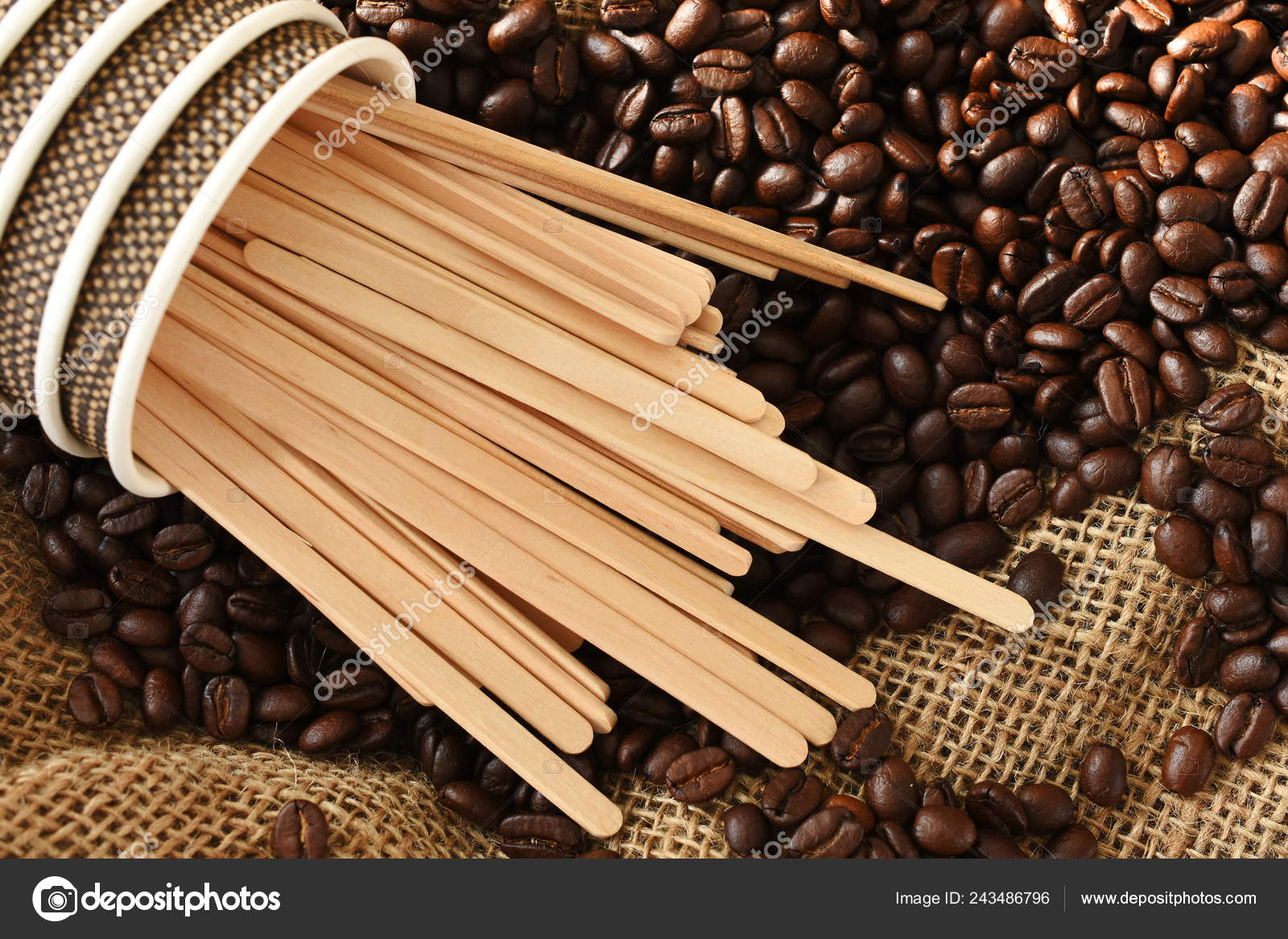 Top View Image Wooden Stir Sticks Fresh Roasted Coffee Beans Stock Photo by  ©shutterbug68 243486796