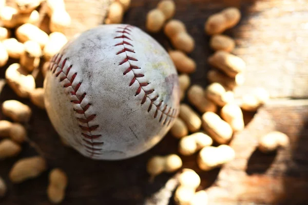 Close Image Old Leather Baseball Roasted Peanuts — Stock Photo, Image