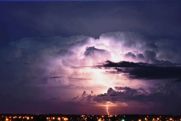 Image Extreme Thunder Storm Lightening City — Stock Photo, Image