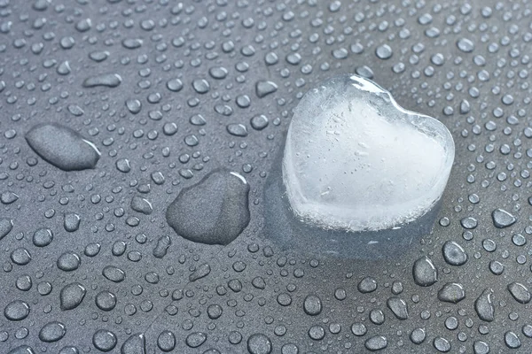 Close Image Melting Heart Shaped Ice Cubes Metallic Grey Tray — Stock Photo, Image