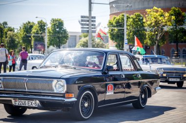 Minsk, Beyaz Rusya - 1 Mayıs 2017: Sergi eski retro otomobil