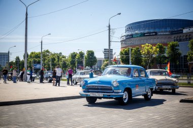 Minsk, Beyaz Rusya - 1 Mayıs 2017: Sergi eski retro otomobil