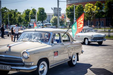 Minsk, Beyaz Rusya - 1 Mayıs 2017: Sergi eski retro otomobil