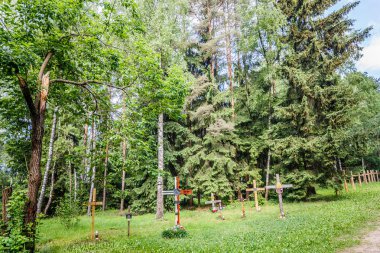 terk edilmiş bir mezarlık bir eski paslı ormanda çapraz