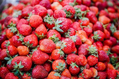 Canlı renkli kırmızı çilek meyve piyasada