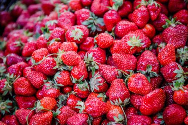 Canlı renkli kırmızı çilek meyve piyasada