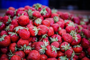 Canlı renkli kırmızı çilek meyve piyasada