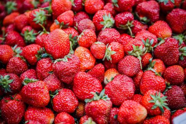 Canlı renkli kırmızı çilek meyve piyasada