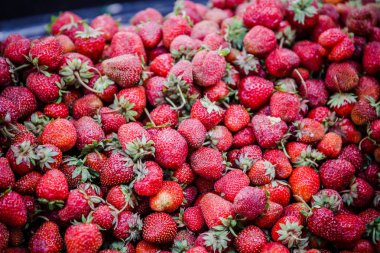 Canlı renkli kırmızı çilek meyve piyasada