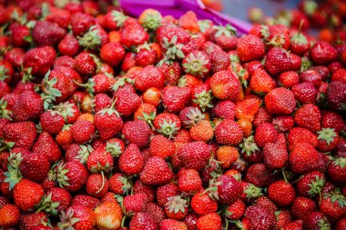 Canlı renkli kırmızı çilek meyve piyasada