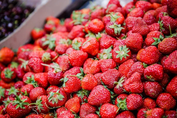 Canlı renkli kırmızı çilek meyve piyasada