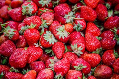 Canlı renkli kırmızı çilek meyve piyasada